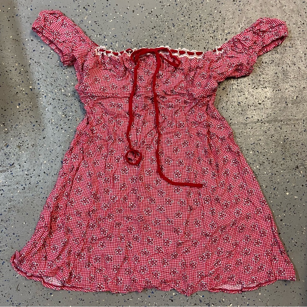 New! PINK By Frankies Bikinis Floral Gingham Mini Dress Large 37884